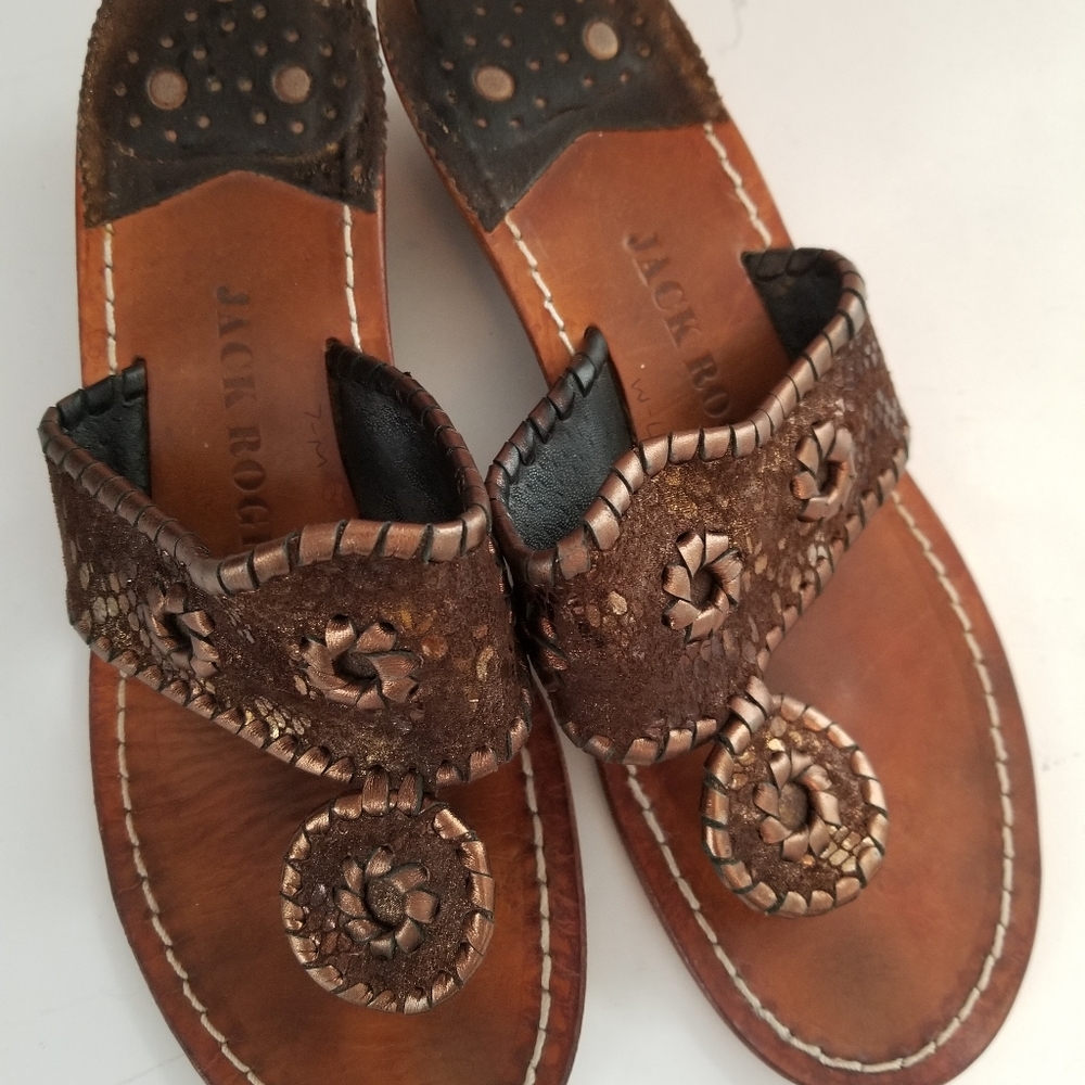 Jack Rogers Bronze Mid Wedge Sandals Size 7